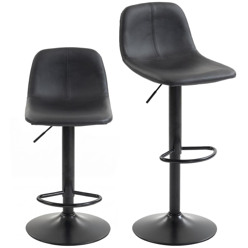 Bar Stools, Set of 2, Height-Adjustable, Backrest, Footrest, 360 Swivel, Steel, Black