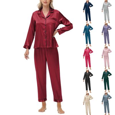 Women's Sleepwear Ice Silk Satin Large Size Long Sleeve Long Pants Home Clothing Set