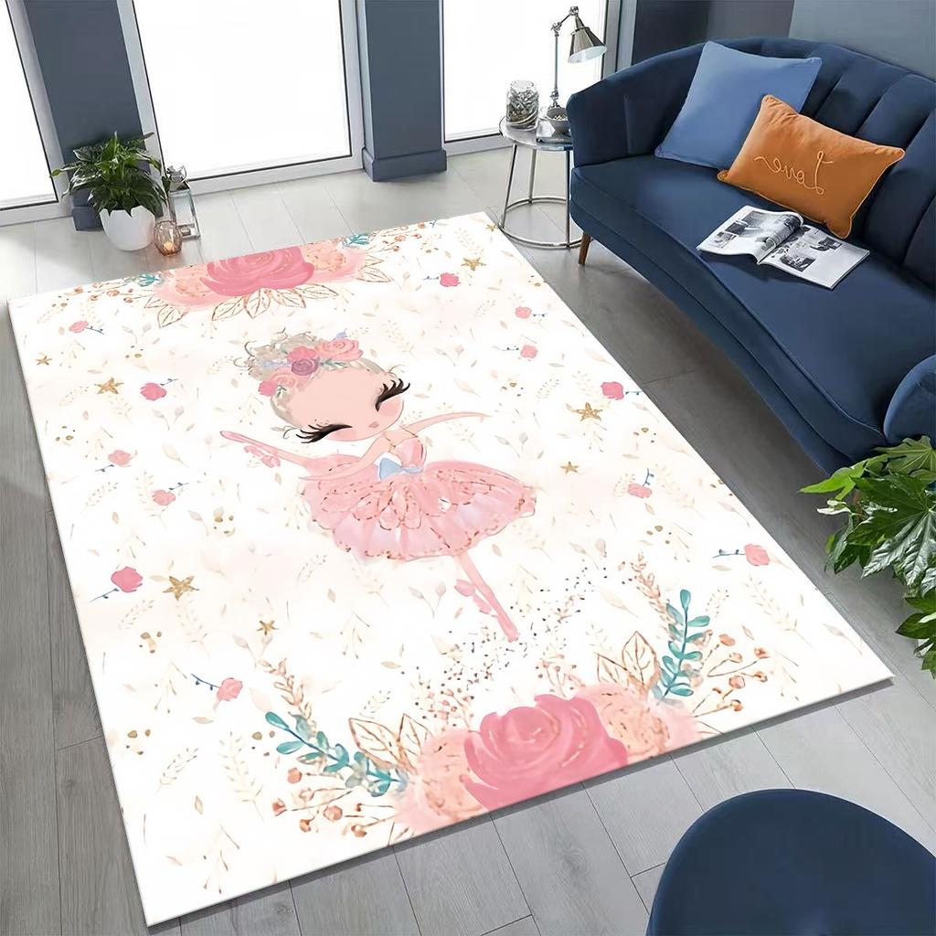 Elegant Ballet Dacing Girl Ballerina Cartoon Rug for Bedroom Living Room Sofa Home Doormat Decor,Large Kids Non-slip Floor Mat