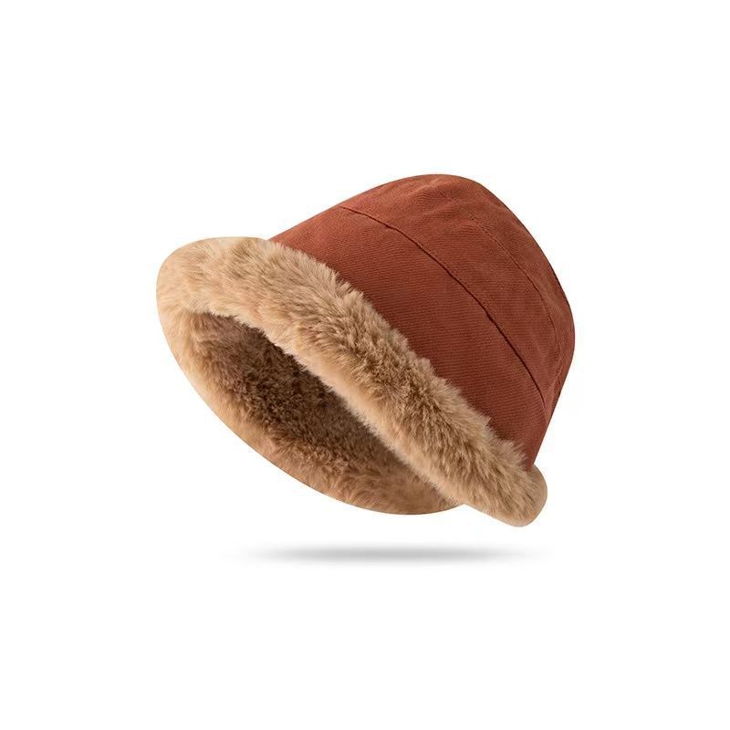 Autumn and winter thickened plush warm bucket hat women's cold outdoor ear protector hat northern winter hemming snow hat