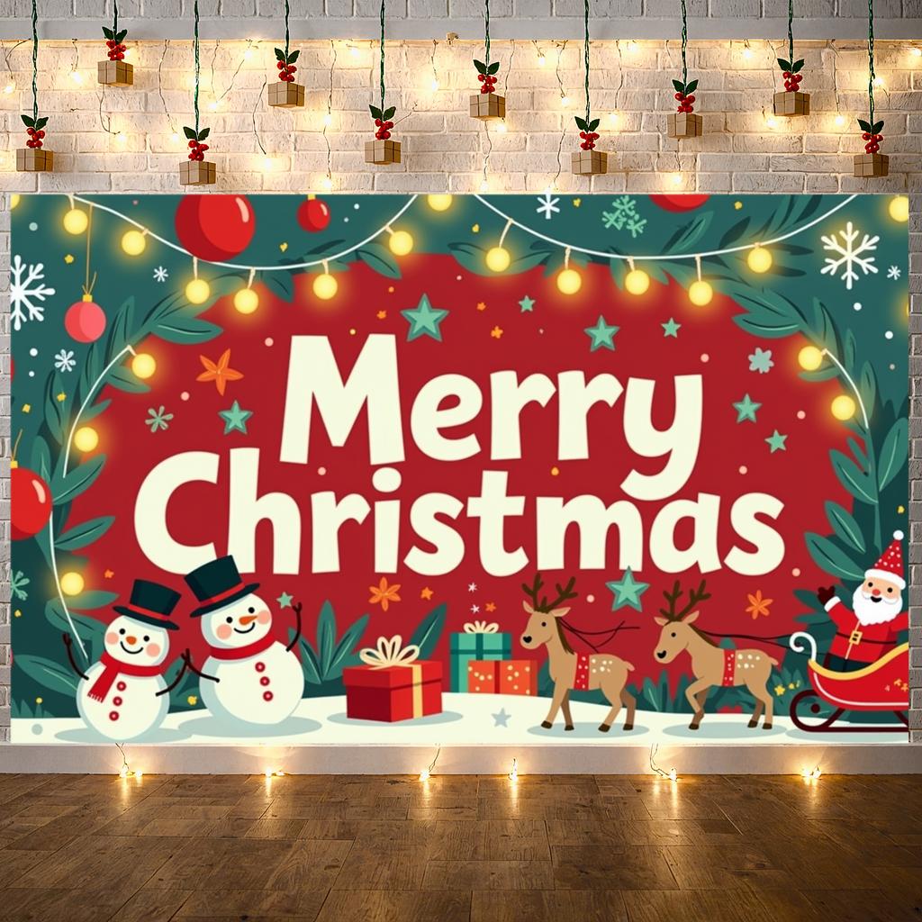 Winter Holiday Banner Santa Claus Figure Christmas Party Display Christmas Banner Reindeer Design Christmas Celebration Banner