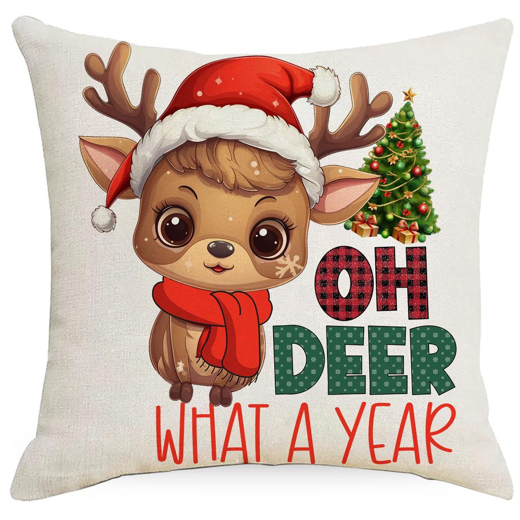 Christmas Tree Santa Claus Gift Series Linen Pillowcase Cushion Cover