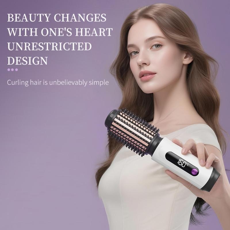 Fast Heating Wireless Curling Brush with Straightening Feature ABS Texture Wireless Appliance for Safe Hair Styling