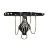 Goth Black PU Leather Skull Finger Wrist Chains Rings Bracelets Women Punk Hand Bangles Halloween Grunge Jewelry Steampunk Men