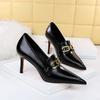 BIGTREE Retro European Style Deep Cut Women's Shoes Thin Heels High Heels Pointed Metal Belt Buckle Deep Cut Single Shoes