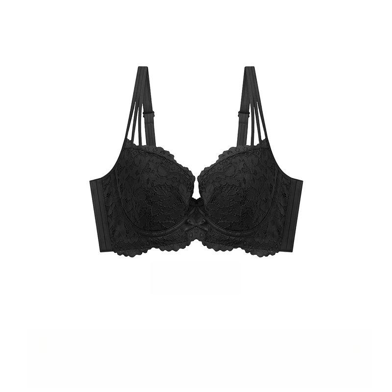 

Летнее французское нижнее белье для женщин Тонкий бюстгальтер с кружевом против провисания и подтягивающий кружево Регулируемый бюстгальтер на мягкой косточке Пуш-ап 40/90E чёрный