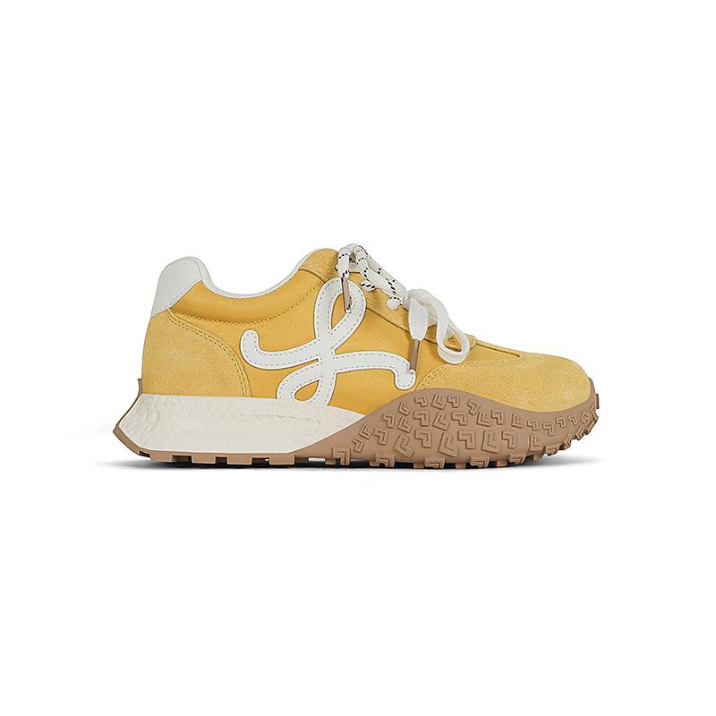 Pigskin version~ Korean niche dopamine mandarin duck belt inner height-increasing casual shoes women's 2025 breathable thick-soled German training sh