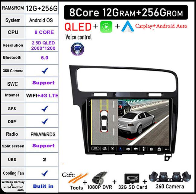 For Volkswagen VW Golf 7 MK7 GTI 2011-2021 IPS/QLED 10.1'' Android 14 Car Radio Carplay Multimedia Auto GPS Stereo Video Player