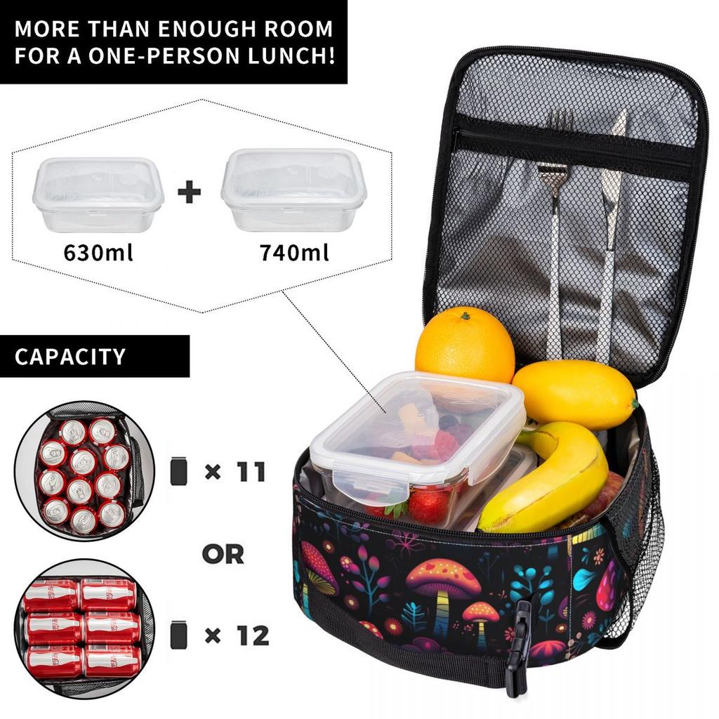 Elf Mushroom Luminescence Pattern Insulated Lunch Bag for Women Kids Leakproof Food Boxes Thermal Lunch Box Tote