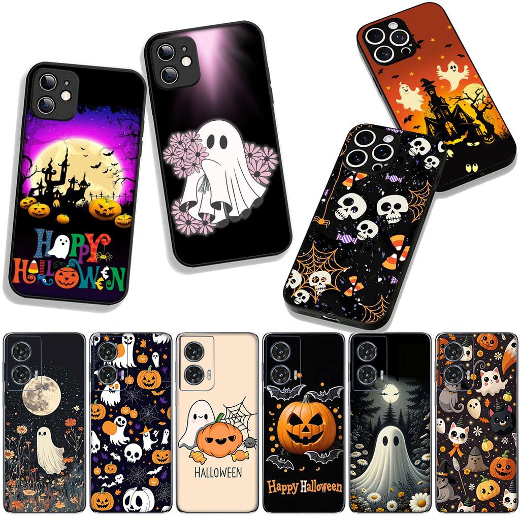 for Apple iPhone 16 15 14 Plus 13 12 Mini 17 Pro Max + ProMax 16E Air 15+ Cover Case Little Ghost With H-Halloweens Pumpkin