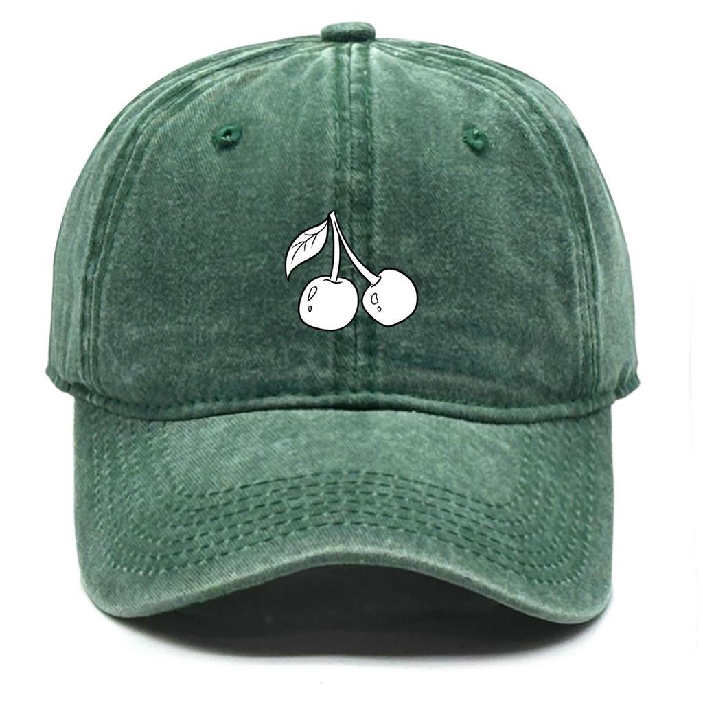 White Cherry Print Snapback Baseball Cap, Fruit Dad Hat Unisex Simple Sunshade Non-Stretch Fabric Adjustable Baseball Hat