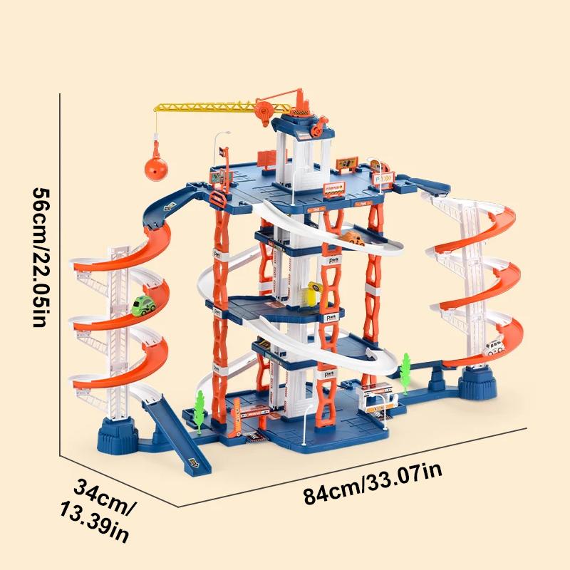 Rail Car City Parking Building Lot Racing Rail Car Toys Children Brain Mechanical Interactive DIY Rail Cars Gifts for Kids Boys