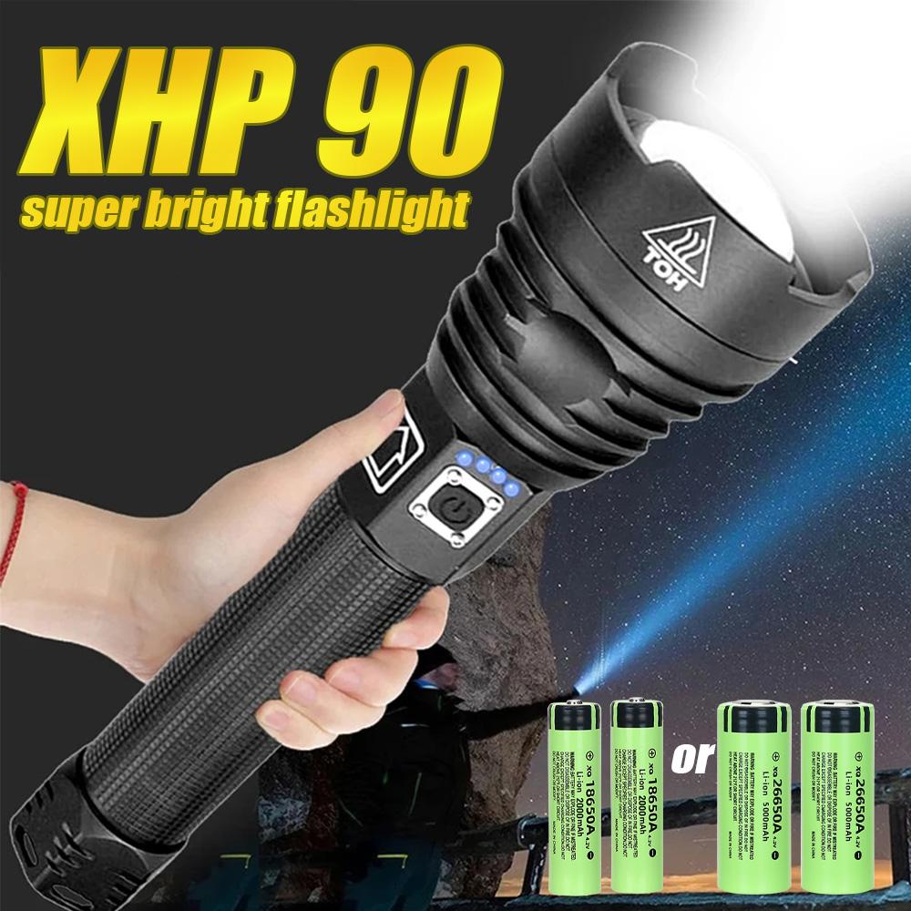 XHP90 Super Flashlights Torches Ultra Powerful Flashlight USB Recharge Flash Light 5000MAh LED Flashlight Zoom Tactical Lantern