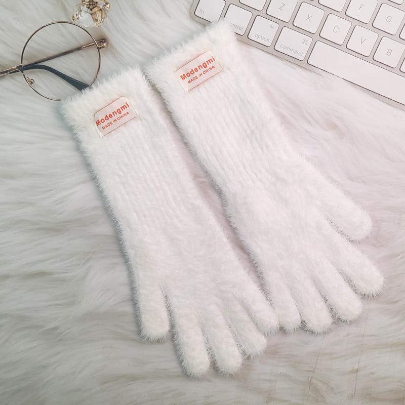 Soft Plush Fingerless Winter Gloves for Women - Long, Warm & Girlish Solid Colors