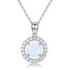 CUOKA MIRACLE Artificial Opal Pendant Necklace, Sterling Silver, Elegant Simple Necklace, Opal, Cubic Zirconia, Round Halo Necklace for Women
