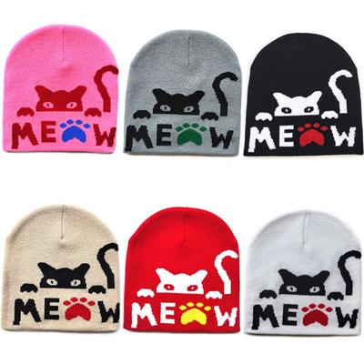 Keep Warm Knitting Cap Hat Cat Print Beanie Bonnet Fashion Wool Hat  Outdoor
