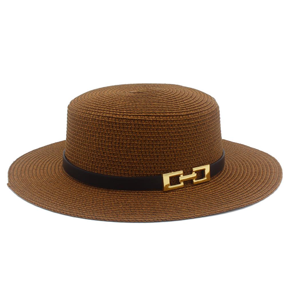French Flat-top Straw Hat Women's New Spring and Summer Seaside Beach Hat Outdoor Sunscreen Sunshade Retro Straw Top Hat