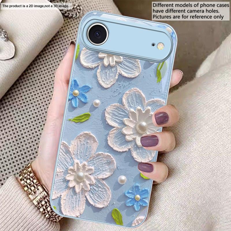 

Крем-белый с лепестками Для iPhone 17 Air 16 E 15 14 13 Plus 12 mini 17 Pro Max 11Pro XR Xs 16E 7 8 11 Закаленное стекло Чехол для телефона iPhone Air