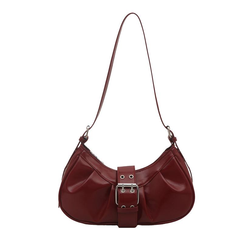 

Niche retro pleated bag women s new locomotive Spice Girl wind belt buckle shoulder underarm bag messenger bag червоний
