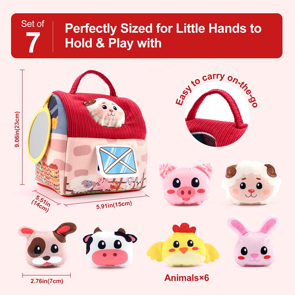 Plush Barn With Farm Animals Baby Toys Sensory Montessori Toy Portable Baby Farmhouse Toy For Infants Toddlers Newborn Gifts