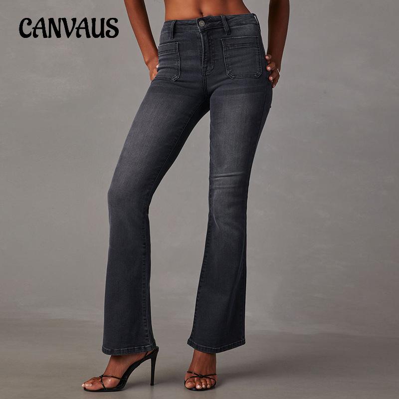 Damskie Jeansy na Wiosnę, Lato i Jesień Retro Z Wysokim Stanem Cienkie Elastyczne Spodnie Jeansy z Małym Rozszerzeniem