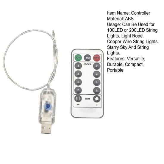 Контролер гірлянди Пульт дистанційного керування Контролер світлодіодної стрічки 8 режимів USB Друкована плата для 100LED 200LED гірлянд Мідний дріт Зіркові вогні