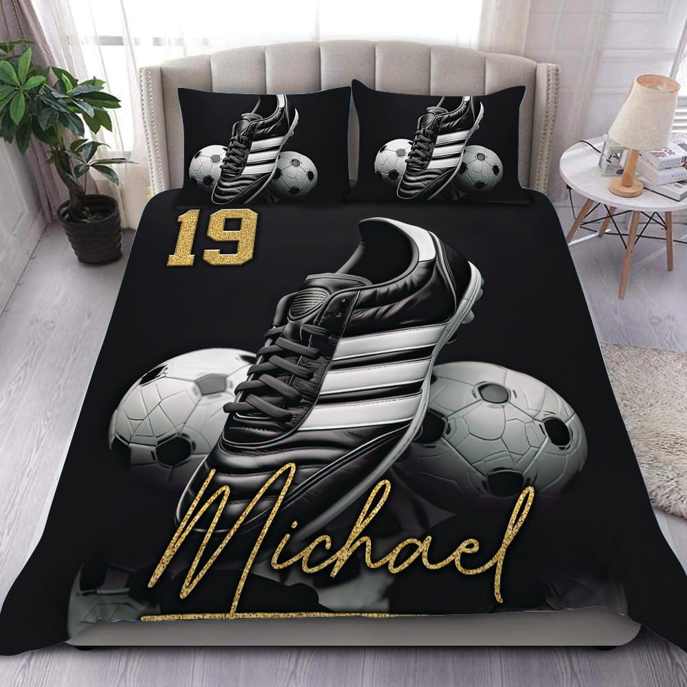 

Soccer Duvet Cover Tie Dye Bedding Set for Kids Boys Girls Teens Decor Black White Comforter Cover Set King Size Sports Games (135x200cm)