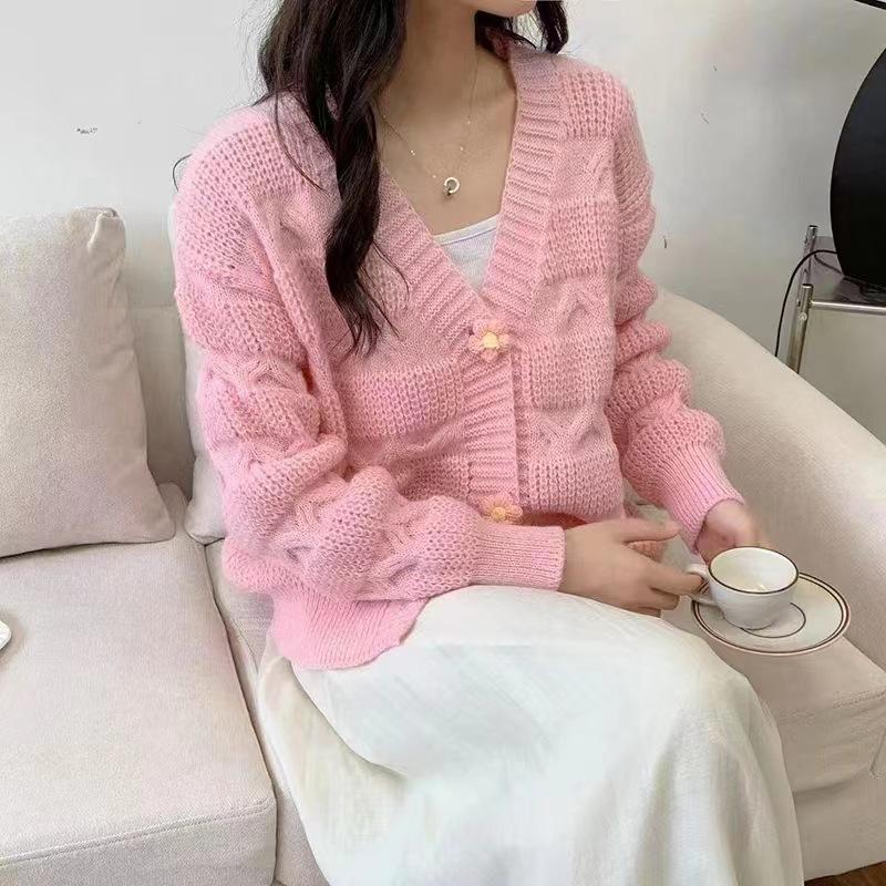 TIFICY Women's Fashion Casual Fall Winter Solid Color Print Long Sleeve V-Neck Sweaters