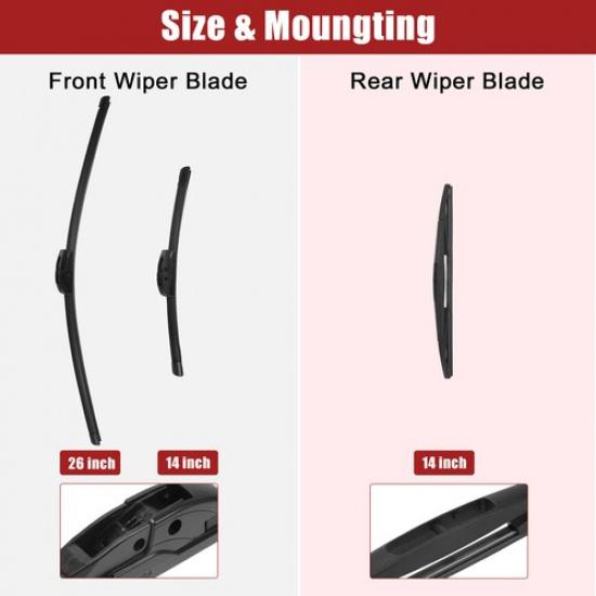 3 Pcs 26" 14" 14" Windshield Wiper Blade Kit for Nissan Rogue 2008-2013 J/U Hook