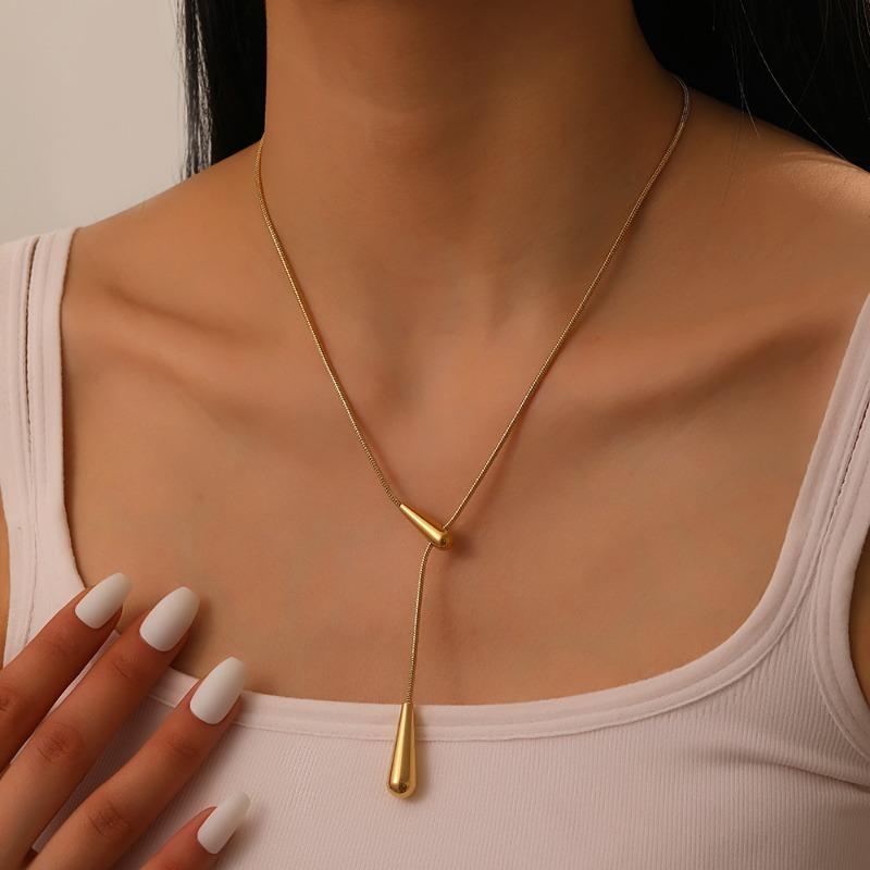 Gold Teardrop Lariat Necklace Adjustable Snake Bone Chain Necklace for Women Minimalist Jewelry