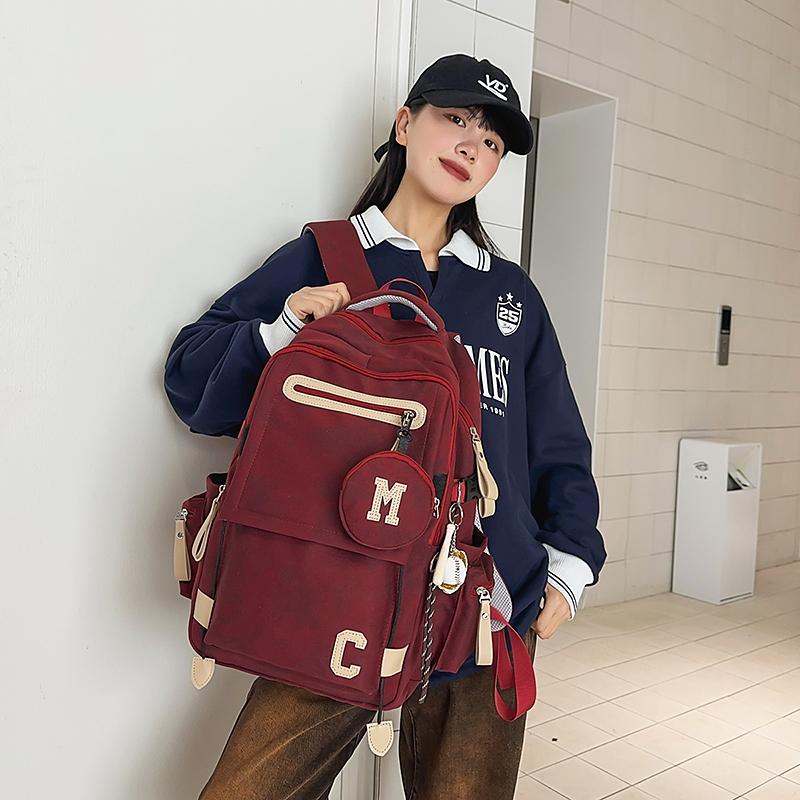 Junior High School Student Schoolbag Men's Large Capacity Backpack Print Women's Travel Backpack with Coin Purse