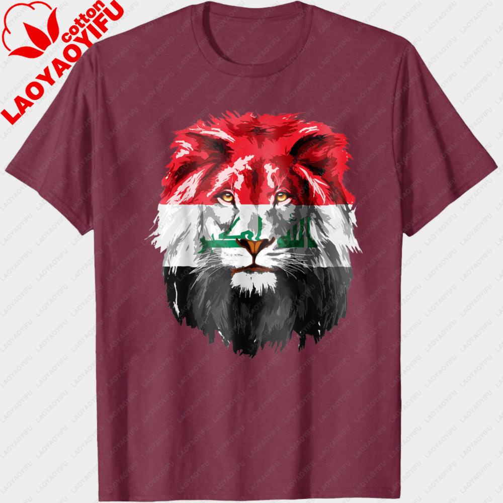 Iraqi Flag Iraq Pride Lion Face Iraq Flag TShirt Unisex Clothes Cotton Shortsleeved Tshirt Y2K Graphic Pattern Printed Tops
