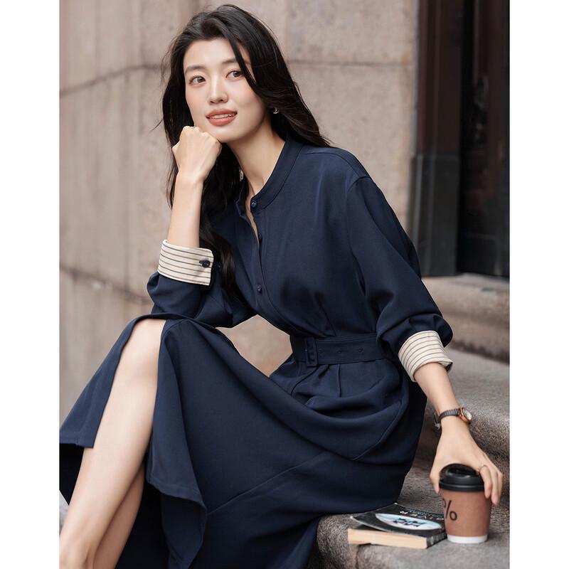 Demana Elegant City Stand Collar A-Line Midi Dress XL