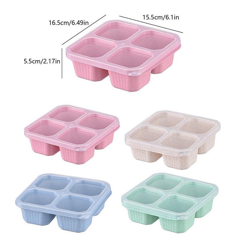 Quadratische Trenn-Bento-Box Wiederverwendbarer 4-Fächer-Lebensmittelbehälter Snack-Nüsse Mit Deckel Weizenstroh-Lunchbox Küchenzubehör