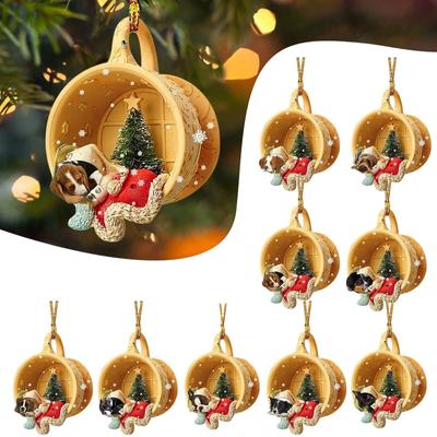 2023 Christmas Tree Pendant Cute Puppy Acrylic Dog Keychain Ornament New Year Festive Party Supplies Room Decoration Xmas Gift