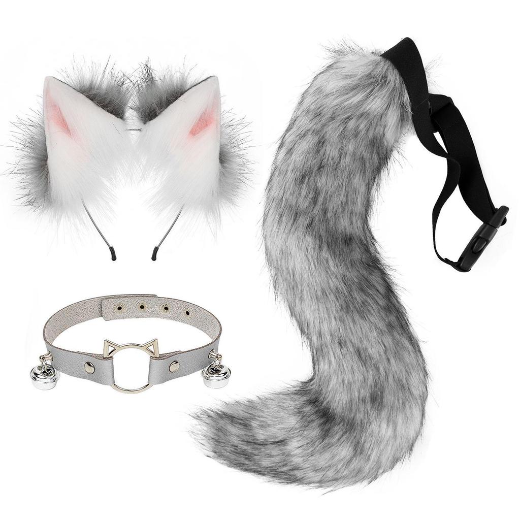 Plush Cat Ears Headband Cat Tail Accessories Collar Cute Cat Girl Animal Ears Hair Accessories Animal Tail Collar Accessories Set