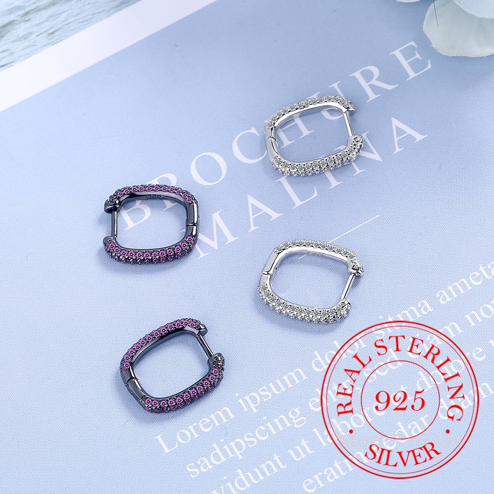Fashion Charm Real 925 Sterling Silver Minimalist Pave Zirconia Geometric Oval Hoop Earrings for Women Unisex Party Jewelry Gift