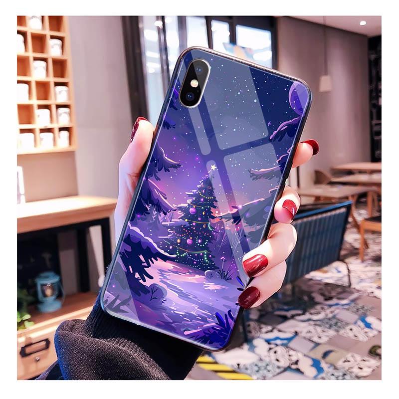 Santa Christmas Tree Glass Phone Case For iPhone 17 Pro Max Air 17 16 15 14 13 Pro Max 15 16 Pro 15Plus Case
