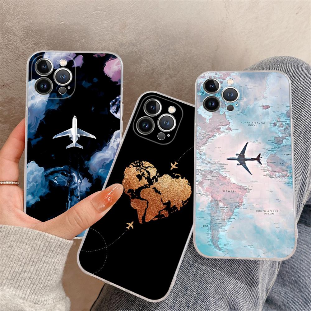geography Travel fly Phone Case For iPhone 15 14 11 12 13 Mini Pro XS Max Cover 6 7 8 Plus X XR SE 2020 Funda Shell