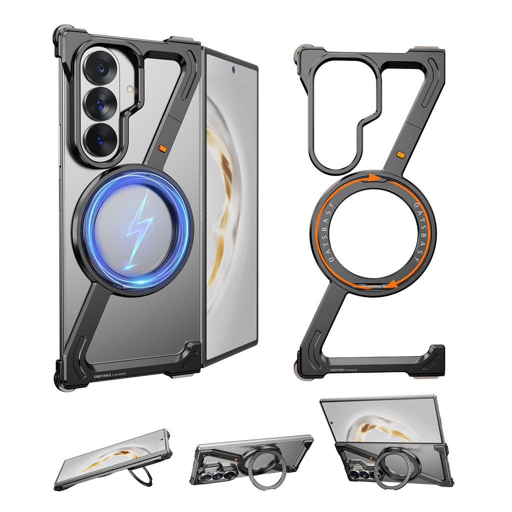 Frameless Metal Case for Samsung Galaxy Z Fold 8 Ultra Bumper 360°Rotating Magnetic Stand Shockproof Protection Phone Cover