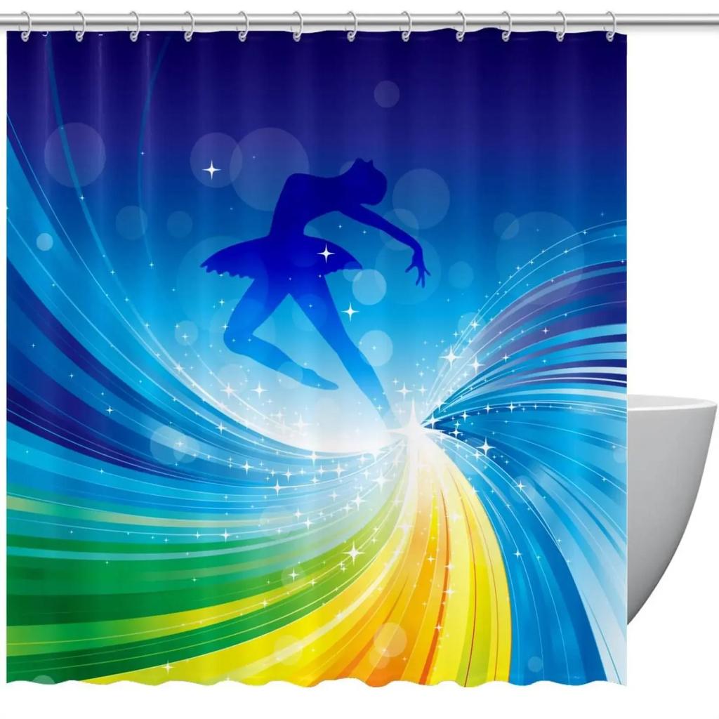 Ballerina Silhouette Duschvorhang Abstrakt Magischer Tanz Kunst Duschvorhang Wasserdichter Stoff Badezimmerdeko Badewannenspritzschutz