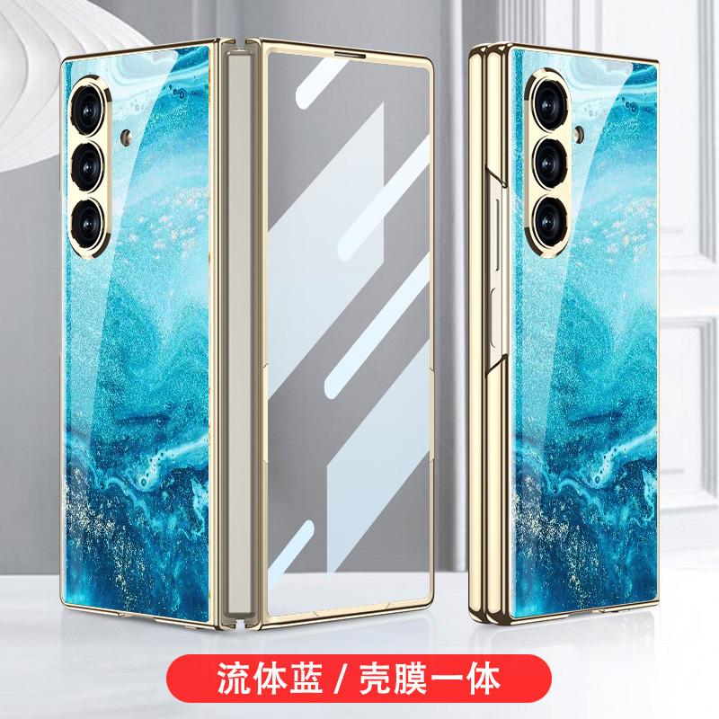 Luxury Plating Painted Glass Case for Samsung Galaxy Z Fold 7 6 Back Screen Glass Protective Cover for Galaxy Z Fold7 Case