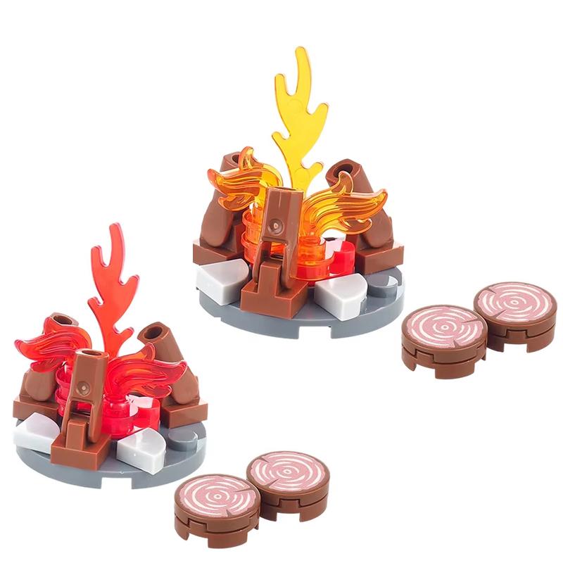 MOC Medieval Building Blocks Compatible Flame Feather Camping Wooden Pile Bonfire Tent Accessories Model Mini Bricks Toys Gifts