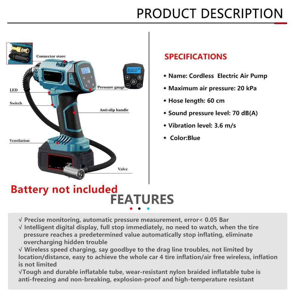 Cordless Electric Inflator Pump Air Compressor For Makita 18V Battery LED Light