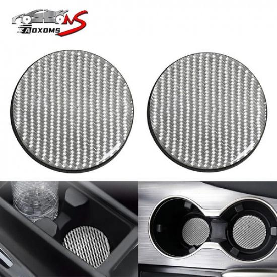 Silver Carbon Fiber Cup Holder Pad Non-Slip Water Cup Slot Mat Car Accessories