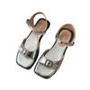 Square head candy color flat sandals summer new one-word buckle beach shoes with skirt women's shoes