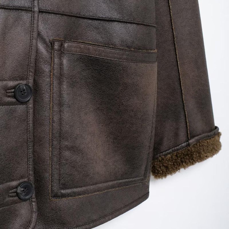 Kaslead New Arrival Women's Clothing Fashion Style Fashion Imitation Leather Double-Sided Coat Outwear 6318248