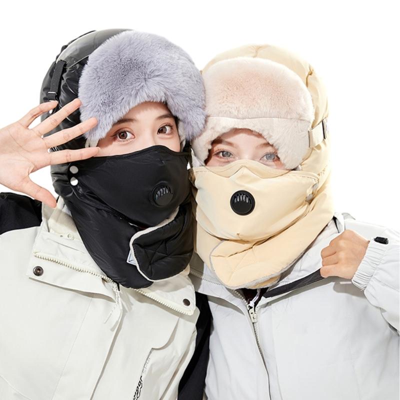 Winter Warm Ear Flap Caps Trapper Hat with Face Cover & Goggles Windproof Hat for Skating Skiing Outdoor Activities