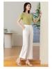 Tencel Leinen Weite Weiße Hose für Damen - Elastischer Bund, Gerade Neun-Punkt Lässig OL Professioneller Stil.