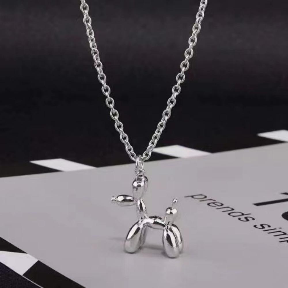 Cute Style Stainless Steel Balloon Dog Golden Pendant Necklace Sweet Funny Clavicle Chain Unique Girl Birthday Gift